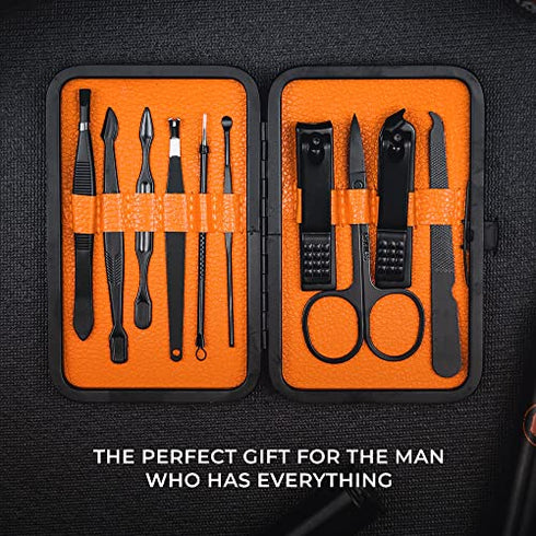 Ultimate Men's Grooming Kit, 10-Piece Set - The Arsenal Gift Set by Wild Willies, Multi-Purpose Manicure, Pedicure & Facial Tools Include Nail Clippers, Scissors, Tweezers & Blackhead Remover
