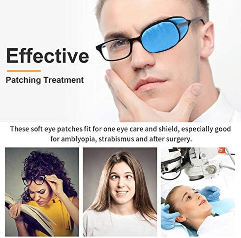 eZAKKA Eye Patches for Adults, Eye Patch for Glasses Silk Patch for Lazy Eye Amblyopia Strabismus and After Surgery (Navy Blue+Black)