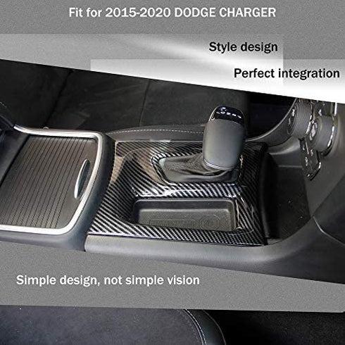 crosselec Carbon Fiber Central Control Gear Shift Panel Trim Fit for Dodge Charger 2015+ (Black)