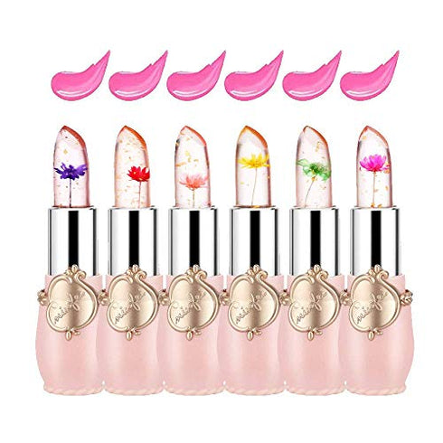 Flower Lip Gloss Crystal Jelly Lipstick, 6 Packs Long Lasting Nutritious Lip Balm Lips Moisturizer Magic Temperature Color Change Lipgloss (pink)