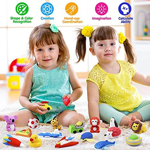 Hekaty 30 PCS Animal Erasers Kid Puzzle Erasers 3D Mini Eraser Toy Food Car Erasers Bulk Desk Pets Classroom Gift Supplies Back to School Supplies Classroom Prizes Treasure Box Party Favors for Kids