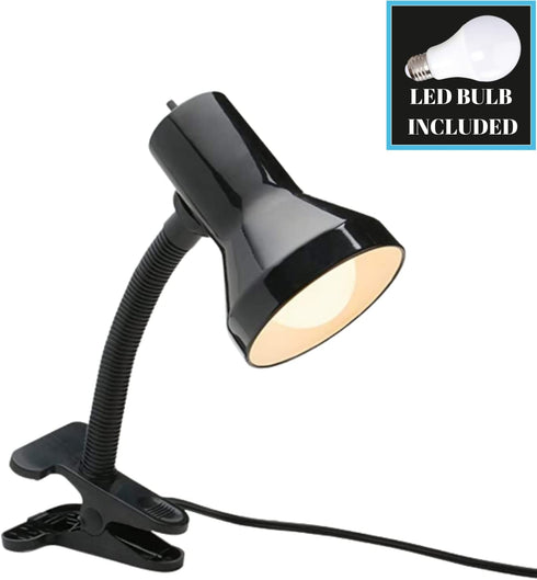 Xtricity Desk Lamp with Clamp Base and Adjustable Gooseneck, 7W A19 LED Bulb Included, 120 Volt, Convenient On/Off Switch, 10.25 Inches Tall (26cm), Black Finish