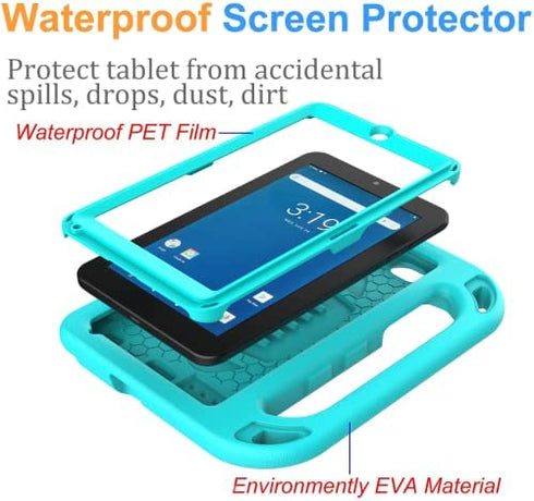 BMOUO Kids Case for Onn 7 inch Tablet,Onn 7 inch Tablet Case - Built-in Screen Protector, Shockproof Light Weight Protective Handle Stand Case for Onn 7" Android Tablet, Turquoise