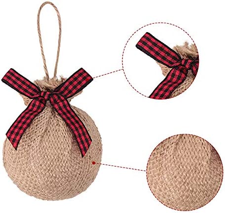 Ivenf Christmas Tree Decorations, 12pcs Buffalo Plaid Burlap Farmhouse Christmas Ornaments, Red Black Country Xmas Decor Indoor, Cute Rustic Xmas Ball for Home Office Family Holiday Party, Unbreakable
