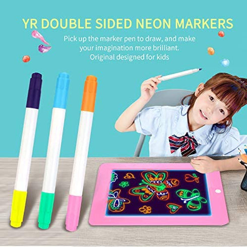 YR Dual Sided Neon Pens For Light Up LED Board, Neon Markers Applicable For Draw, Sketch, Create, Doodle, Art, Write, Learning Tablet, 6 Packs
