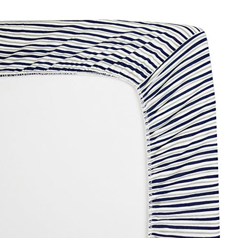 American Baby Company Printed 100% Natural Cotton Jersey Knit Fitted Contoured Changing Table Pad Cover, Navy/Grey Funny Stripes, Soft Breathable, for Boys