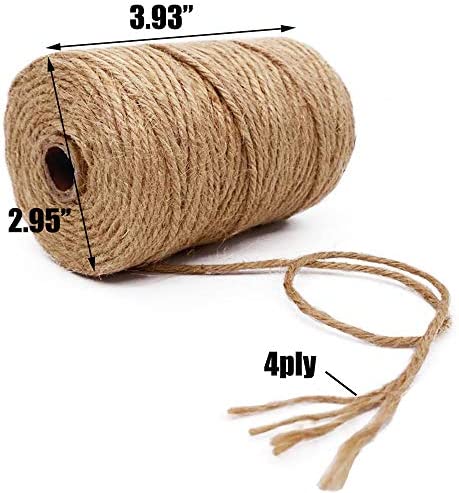 Jute Twine 328 Feet 2.5mm 4Ply Heavy Duty Natural Jute Rope String for Home Gardening Plant Picture Hanger Industrial Packing String for Gifts Presents Mason Jars Wedding Decorations Crafts