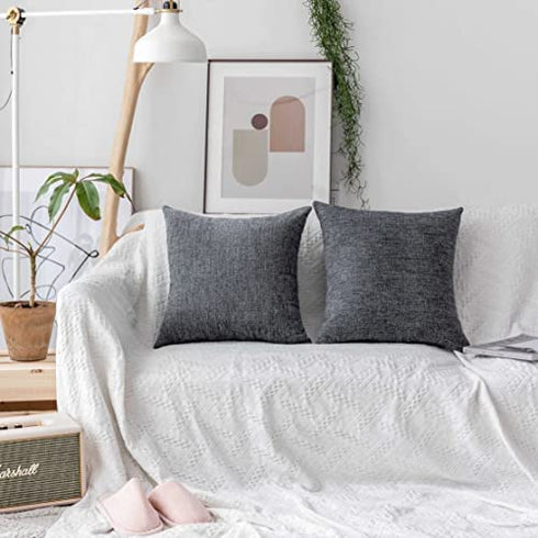 Home Brilliant Square Throw Pillows Cover Supersoft Chenille Velvet Plush Stripes Cushion Covers Decorative, 2 Packs, 18x18 inches (45cm), Dark Grey