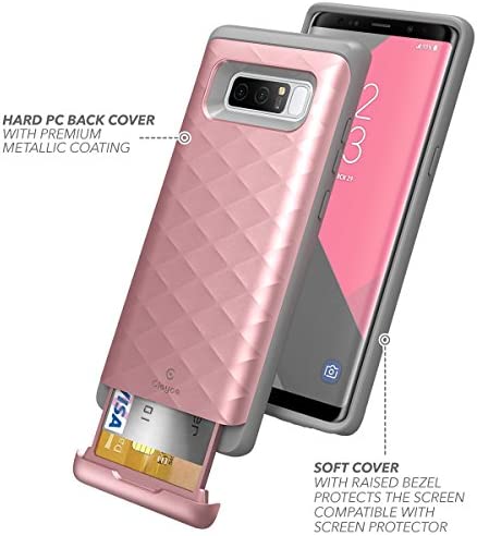 Galaxy Note 8 Case, Clayco Argos Series Premium Hybrid Protective Wallet Case for Samsung Galaxy Note 8 (Built-in Credit Card/ID Card Slot) (Rosegold)