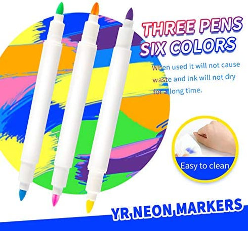 YR Dual Sided Neon Pens For Light Up LED Board, Neon Markers Applicable For Draw, Sketch, Create, Doodle, Art, Write, Learning Tablet, 6 Packs