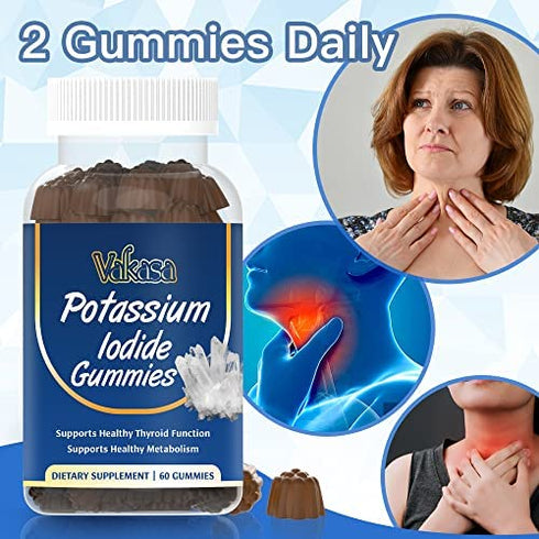 Potassium Iodide Gummies, High Absorption Potassium Supplement with Folate, Vitamins B6, B12, Zinc, L-Tyrosine, Support Thyroid Function, Muscle, Vegan, 60 Gummies