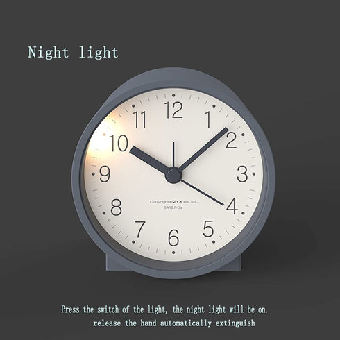 AA Battery Operated Analog Alarm Clock Silent Non Ticking Ascending Beep Sounds Snooze Light Functions Easy Set Gray