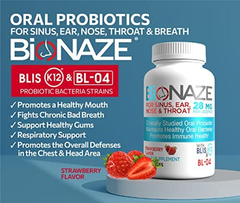 Bionaze Oral Probiotics - Dental Probiotics for Teeth and Gums, Bad Breath Treatment for Adults - Oral Care, Throat, Tonsil, Mouth, Teeth - Improve Gum Health with Clinically Proven BLIS K12 & BL-04