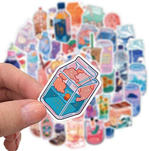 Fashionable Cartoon Beverage Bottle Stickers Pack 50Pcs Colorful Waterproof Cute Stickers for Flask, Laptop, Water Bottle, Cute Aesthetic Vinyl Doodle Decals (Sweet Drinks)