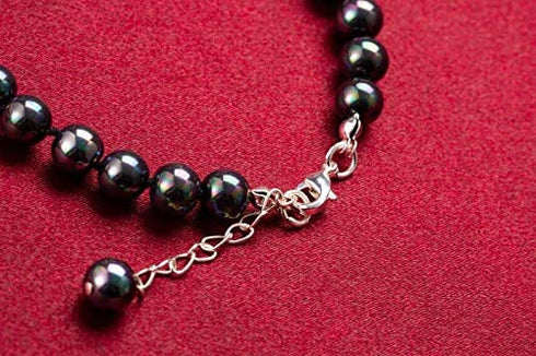 Rakumi Sterling silver 8mm Black Seashell Pearl Necklace Bracelet and Earrings Set for Women