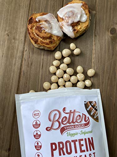Better Than Good Sweet Keto, Gluten-Free Cinnamon Roll Crunch Protein Puffs (8oz Bag) - Paleo, Low Sugar, Low Calorie, Diabetic Friendly Snacks | 10g Protein & 2 Servings of Fruits & Veggies