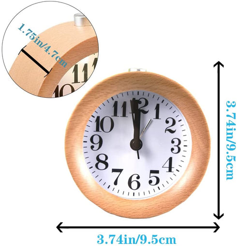 ECVISION Handmade Classic Small Round Silent table Snooze beech Wood Alarm Clock with nightlight
