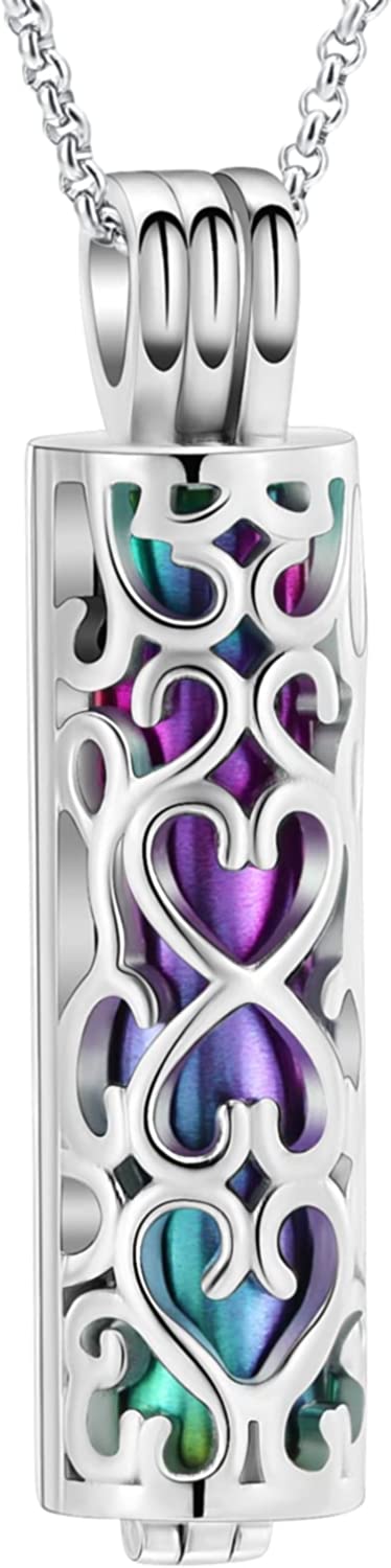 Hearbeingt Cylinder Cremation Urn Necklace for Ashes for Women Men Cremation Jewelry Urn Pendant with Hollow Urn Memorial Keepsake Jewelry for Ashes