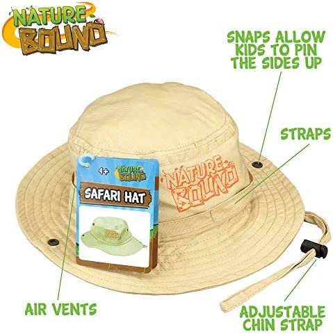 Nature Bound Kids Explorer Safari Hat with Drawstring and Khaki Fabric for Boys and Girls Ages 4 +