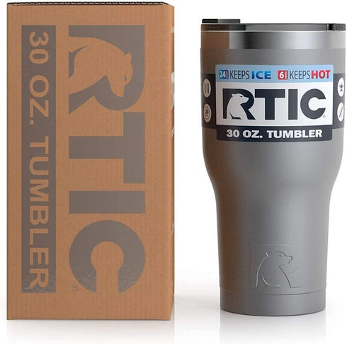 RTIC Tumbler, 30 oz, Graphite, Insulated Travel Stainless Steel Mug, Hot Or Cold Drinks, with Splash Proof Lid
