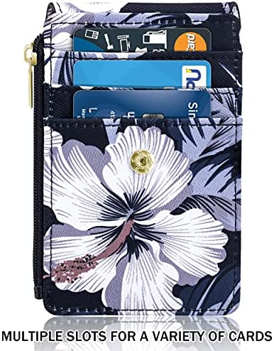 ELV Badge Holder with Zipper, ID Badge Card Holder Wallet with 5 Card Slots, 1 Side RFID Blocking Pocket and 20 inch Neck Lanyard Strap for Offices ID, School ID, Driver Licence (Floral)