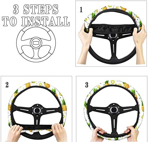 PZZ BEACH Hawaiian Steering Wheel Cover Universal Hibiscus Floral Print Vehicle Accessories for Women Girls