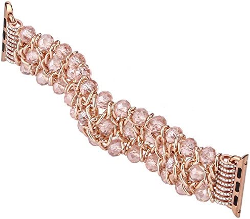 Bling Beaded Bracelet Compatible for Apple Watch 38mm 40mm 41mm 42mm 44mm 45mm 49mm Band,Fohuas Luxury Crystal Glitter Beads Pearl Bangle for iWatch Ultra Series SE 8 7 6 5 4 3 2 1 Glitter Metal Chain Elastic Stretch Jewelry Strap for iphone watch Women G