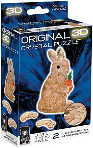 BePuzzled Original 3D Crystal Jigsaw Puzzle - Rabbit with Carrot Animal Assembly Brain Teaser, Fun Model Toy Gift Decoration for Adults & Kids Age 12 & Up, 43Piece (Level 2)