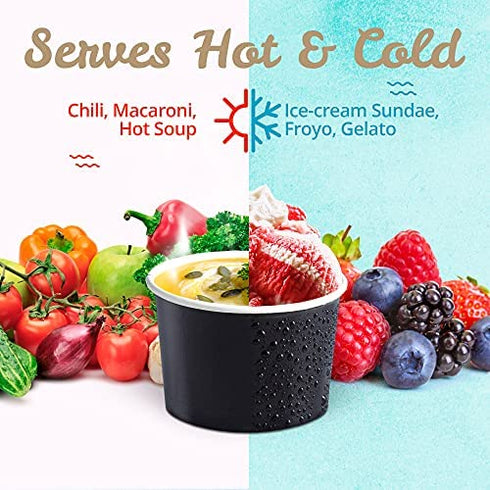 Paper Ice Cream Cups - 50-Count 9-Oz Disposable Dessert Bowls for Hot or Cold Food, 9-Ounce Party Supplies Treat Cups for Sundae, Frozen Yogurt, Soup, Black