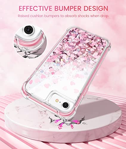 Caka Case for iPhone SE 2020, iPhone 7 8 SE 2020 Glitter Case with Built-in Screen Protector for Girls Women Girly Liquid Cover Shockproof Case for iPhone 6 6s 7 8 SE 2020 2022 (Rose Gold)