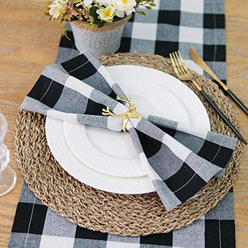 ARKSU Buffalo Plaid Napkin 12X12inch,Set of 10,Black and White Check Napkin for Christmas,Thanksgiving Decor