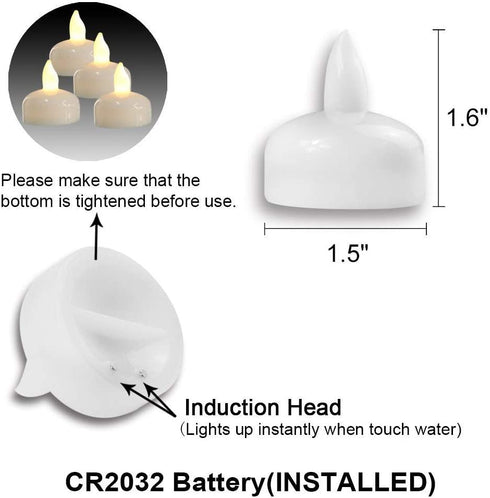 Floating Tealight Candles Battery Operated, Water Activated Sensor LED Flameless Flickering Tea Lights for Wedding Party Bathroom Pool SPA Aquarium Xmas Halloween - Warm White