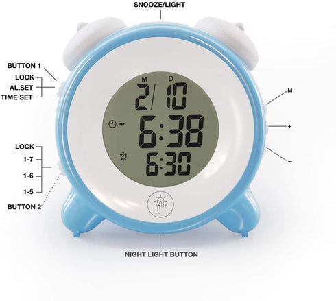 RYHOR-K Alarm Clock for Kids - 7 Color Night Light - Snooze Easy to Set Digital Clock Battery Operated for Bedroom