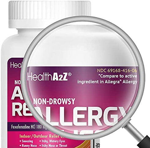 HealthA2Z Fexofenadine Hydrochloride 180mg, Antihistamine for Allergy Relief ,Non-Drowsy,24-Hour, 120 Count Coated Caplets,Compare to Allegra Active Ingredient