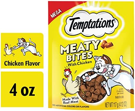 Temptations Meaty Bites, Soft and Savory Cat Treats, Chicken Flavor, 4.12 oz. Pouch