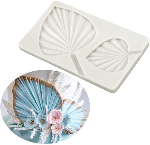 Chongmu Fan Leaf Silicone Molds Flower Leaf Shape Fondant Cake Mold for Sugarcraft Cake Decoration, Cupcake Topper, Polymer Clay, Candy, Chocolate, Crafts Making Tool (Fan Leaf)