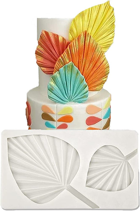 Chongmu Fan Leaf Silicone Molds Flower Leaf Shape Fondant Cake Mold for Sugarcraft Cake Decoration, Cupcake Topper, Polymer Clay, Candy, Chocolate, Crafts Making Tool (Fan Leaf)