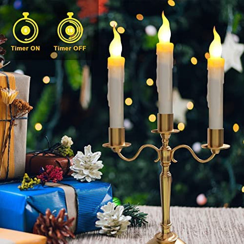 Ymenow LED Taper Candles with 6H Auto Timer, 6pcs Flickering Flameless Electric Candlesticks Battery Operated Candles for Home Room Party Christmas Decorations - Warm Yellow