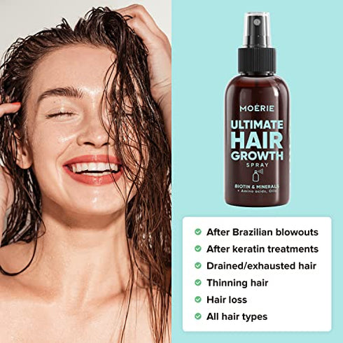 Moerie Ultimate Mineral Hair Growth Spray – For Longer, Thicker, Fuller Hair - with Biotin & Caffeine - Vegan Hair Products – Paraben Free – All Hair Types – Reverse Hair Loss