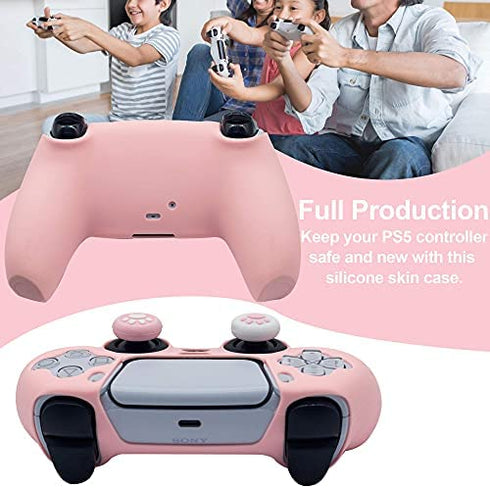 BRHE PS5 Controller Skin Grip Cover Anti-Slip Silicone Protector Rubber Case Cute Kawaii Accessories Set Gamepad Joystick Shell with 2 Thumb Grip Caps (Full Covered, Pink)