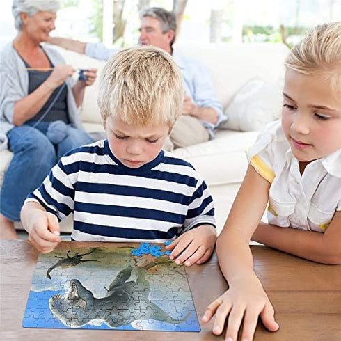 LELEMON Puzzles for Kids Ages 4-8,Dinosaur Puzzle 100 Piece Puzzles for Kids,Educational Kids Puzzles Jigsaw Puzzles in a Metal Box,Children100 Piece Puzzle Games Puzzle Toys for Girls and Boys