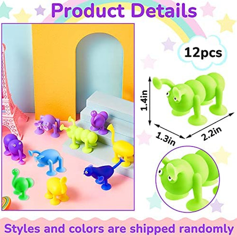 Zhanmai 12 Pieces Silicone Suction Toys Stress Toys Set Building Blocks Suction Toy Animal Shape Sucker Toys Multi Color for Stress Release, Family Parent Interactive Game Bath