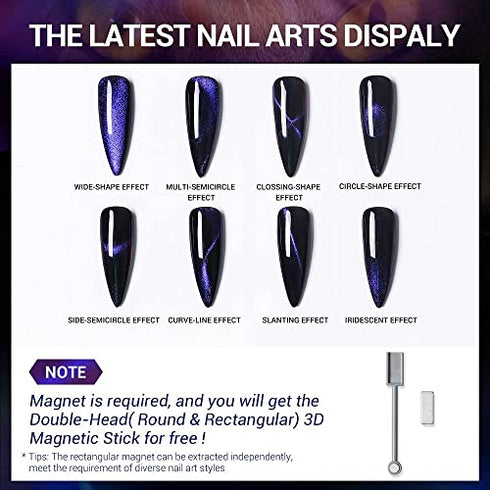 modelones 9D Cat Eye Gel Nail Polish Set - 2 Pcs Black Blue Chameleon Magnetic Galaxy Glitter Galactic Effect Magic Gel Polish with Magnet Stick Soak Off LED Gel Nail Polish Nail Art 7ML