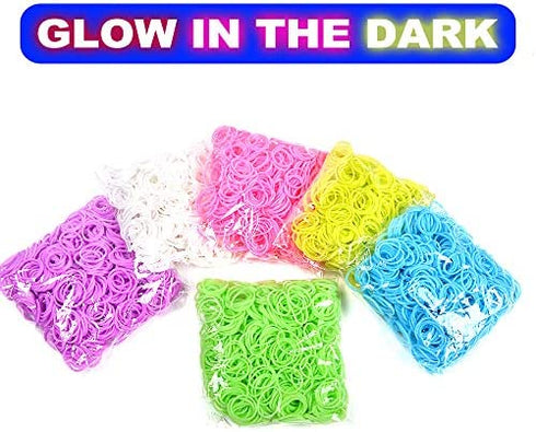 VICOVI 3700+ Colorful Rubber Bands Glow in The Dark Set Included: 3600+ Premium Quality Loom Bands in 6 Colors + 100 S-Clips + 15 Lovely Charms + 6 Crochet Hooks, No Loom Board Included.