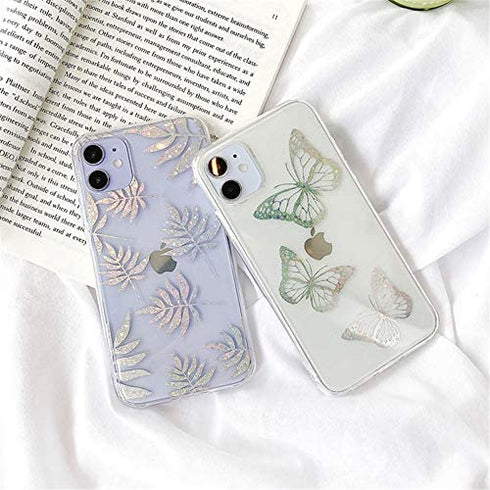 LUSAMYE iPhone 11 Case with Screen Protector, Clear Cute Butterfly Design Soft TPU Electroplated Cover Bling Glitter Cool Slim Trendy Pattern for Girl Women Apple iPhone 11 Phone Case - Butterfly