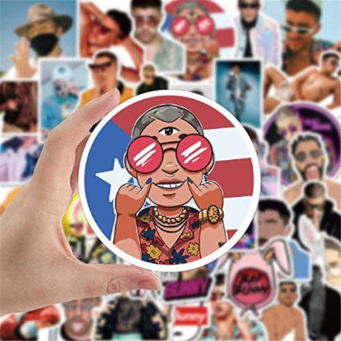 50PCS Pop Singer Bad Bunny Stickers for Laptop and Water Bottles,Waterproof Durable Trendy Vinyl Laptop Decal Stickers Pack for Teens, Water Bottles, Computer, Travel Case (Bad Bunny)