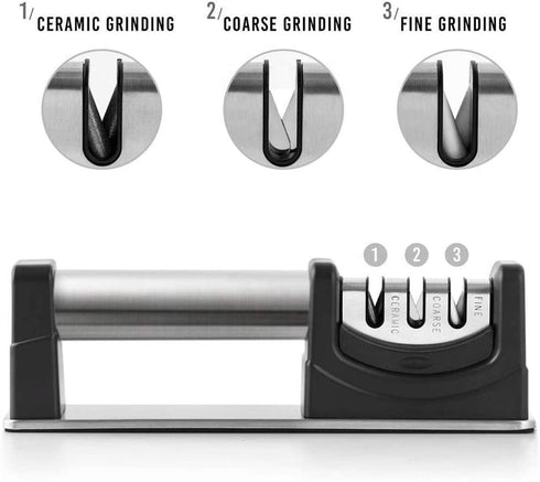 Professional Knife Sharpener - Kitchen 3 Stage Knife Sharpener, Diamond, Tungsten Steel and Ceramic Rod, Safe and Easy to Use