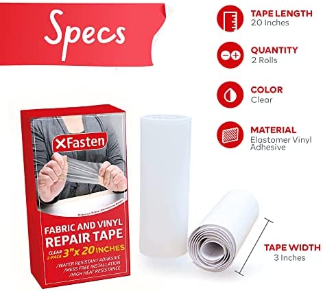 XFasten Fabric and Vinyl Repair Tape, Clear, 3-Inches by 20-Inches (2-Set), Waterproof Vinyl Repair Hole Patch Kit for Tent, Exercise Ball, Kayak, Inflatable Bed, Pool Float, and Airbed Mattress