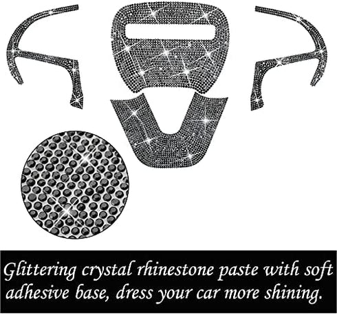 SENSHINE for Dodge Challenger Charger Durango Accessories 2014-2018 2019 2020 2021 2022 Bling Steering Wheel Sticker Cover Trim 4PCS Black For Dodge (Black Trim)