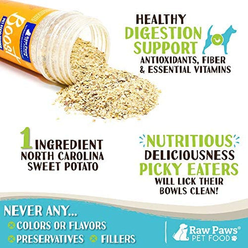Raw Paws Boost Flavor & Nutrition Pet Food Topper, Sweet Potato, 2.7-oz - Made in USA - Dog Food Toppers Grain Free - Natural Pet Food Flavoring - Cat Food Seasoning - Vegan Meal Enhancer Sprinkles